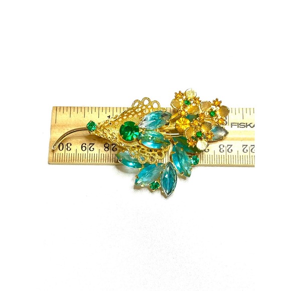 VINTAGE Brooch Blue Givre Rhinestone Vtg Flower Estate Costume Jewelry Pin AU06 - Picture 6 of 6